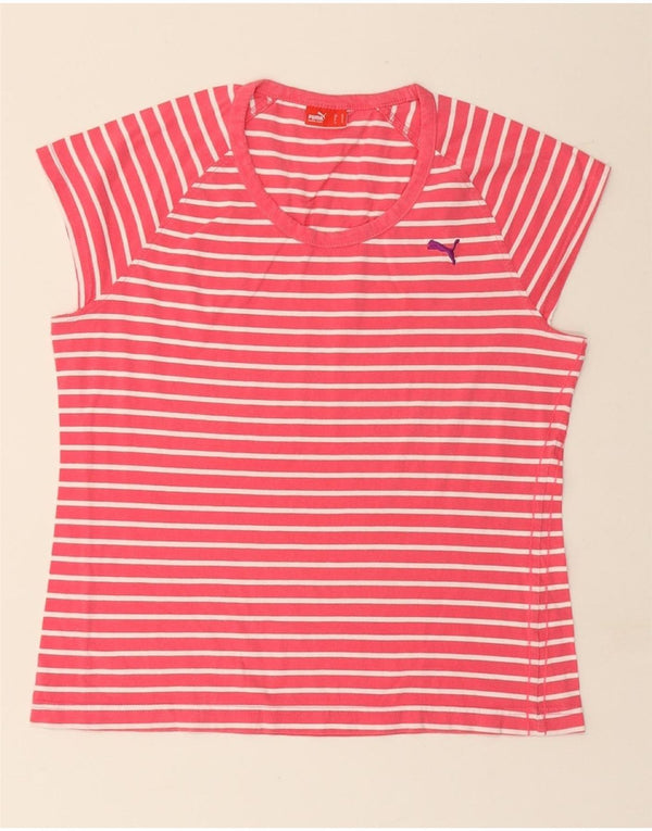 PUMA Camiseta ajustada para mujer UK 46 Large Pink Stripes