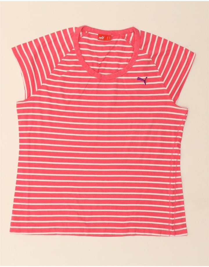 PUMA Camiseta ajustada para mujer UK 46 Large Pink Stripes