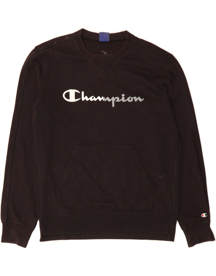 CHAMPION Mens Graphic Sweatshirt Jumper Large Black Cotton Vintage Champion and Second-Hand Champion from Messina Hembry 
