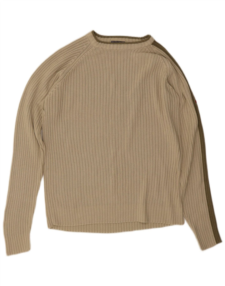 Vintage hombres barco cuello jersey suéter medio verde rayas