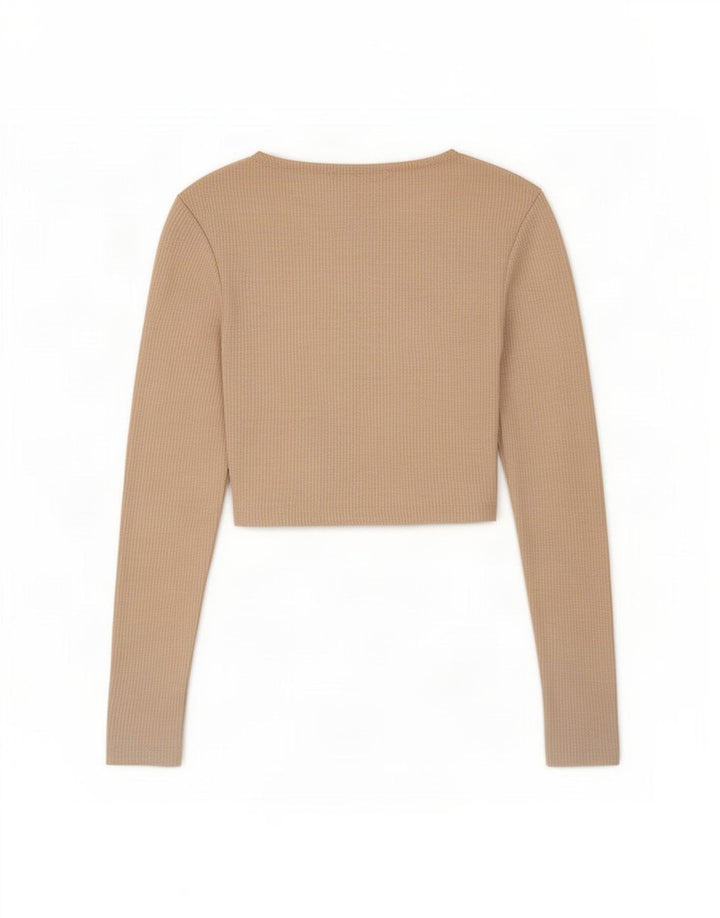 Zara Mujer Crop Top Manga Larga UK 8 Small Beige Poliéster