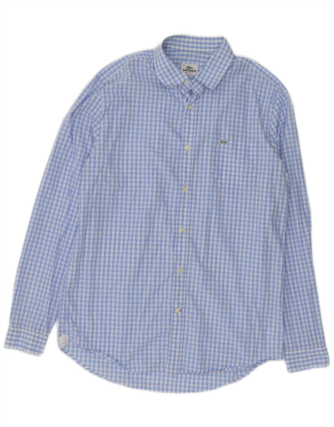 Camisa Lacoste Hombre Regular Fit Talla 40 Algodón Vichy Azul Medio
