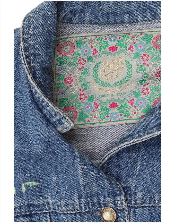 VINTAGE Mujer Gráfico Crop Denim Chaqueta Reino Unido 14 Azul Grande