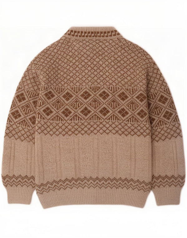 Vintage hombres cuello redondo jersey suéter grande beige justo isla acrílico
