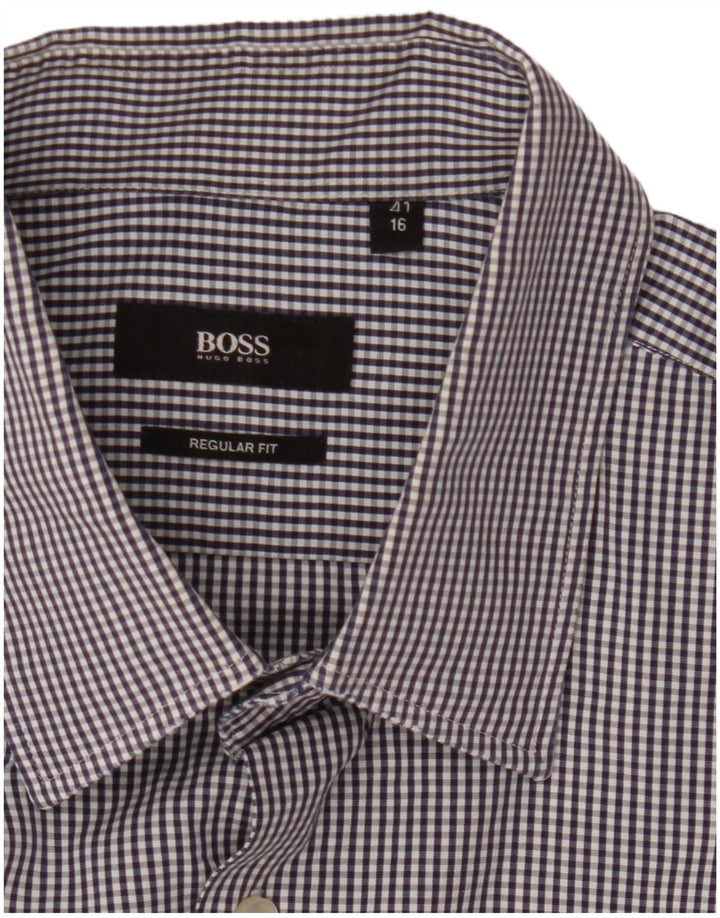 Hugo Boss Camisa de corte regular para hombre Talla 41 16 Cuadro grande azul