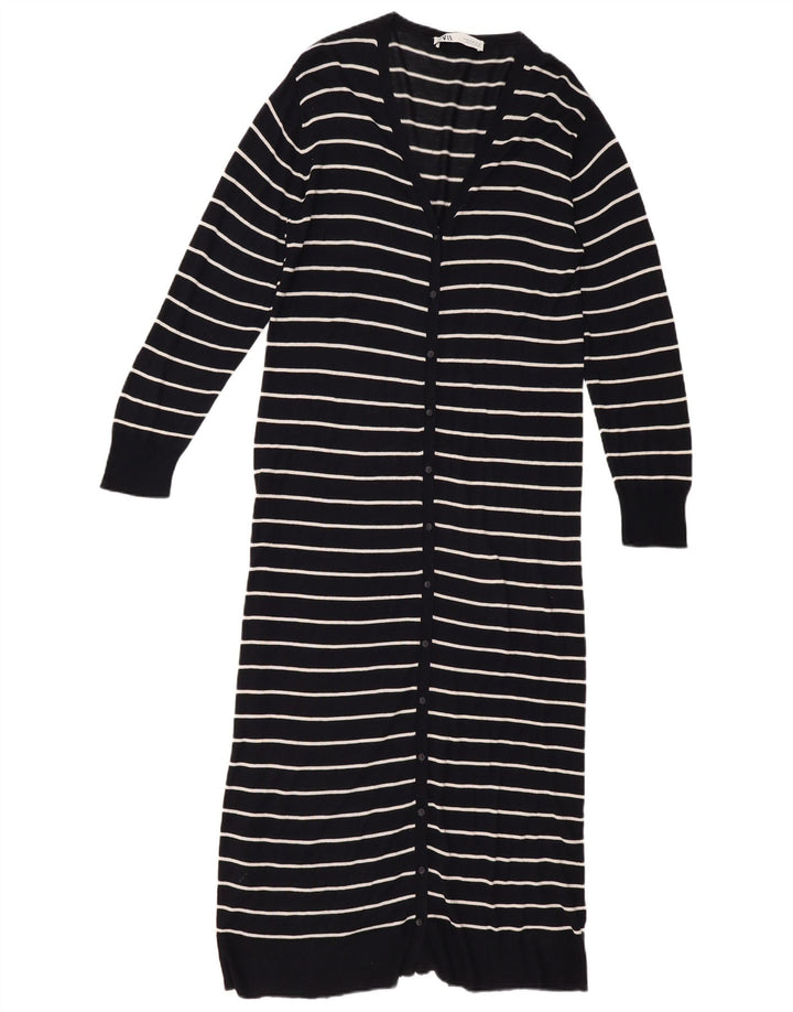 Zara Mujer Jersey Cárdigan Largo UK 40 Medio Viscosa Rayas Negras