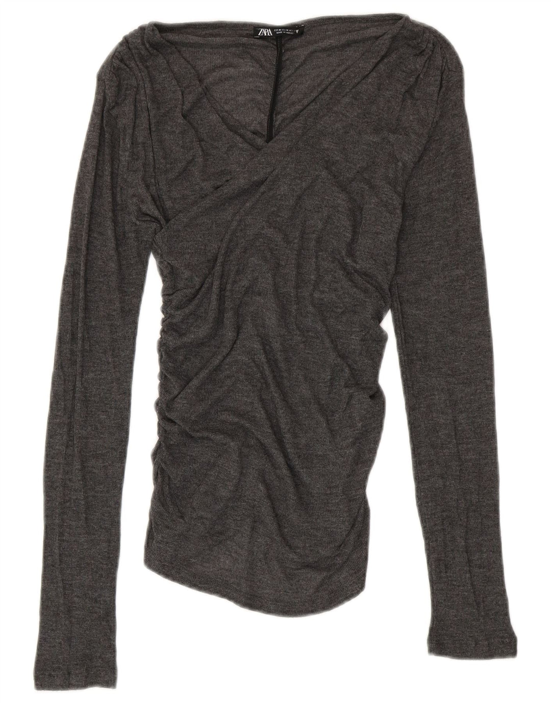 ZARA Blusa Mujer Top UK 42 Poliéster Gris Medio