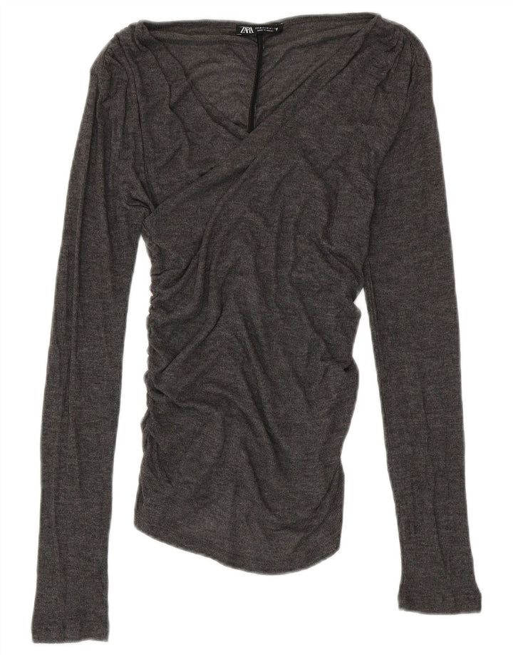 ZARA Blusa Mujer Top UK 42 Poliéster Gris Medio