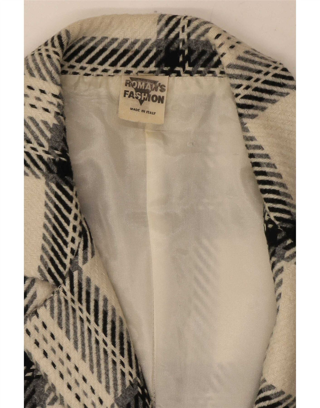 Vintage mujer 2 botones Blazer chaqueta Reino Unido 12 medio de lana a cuadros blanco