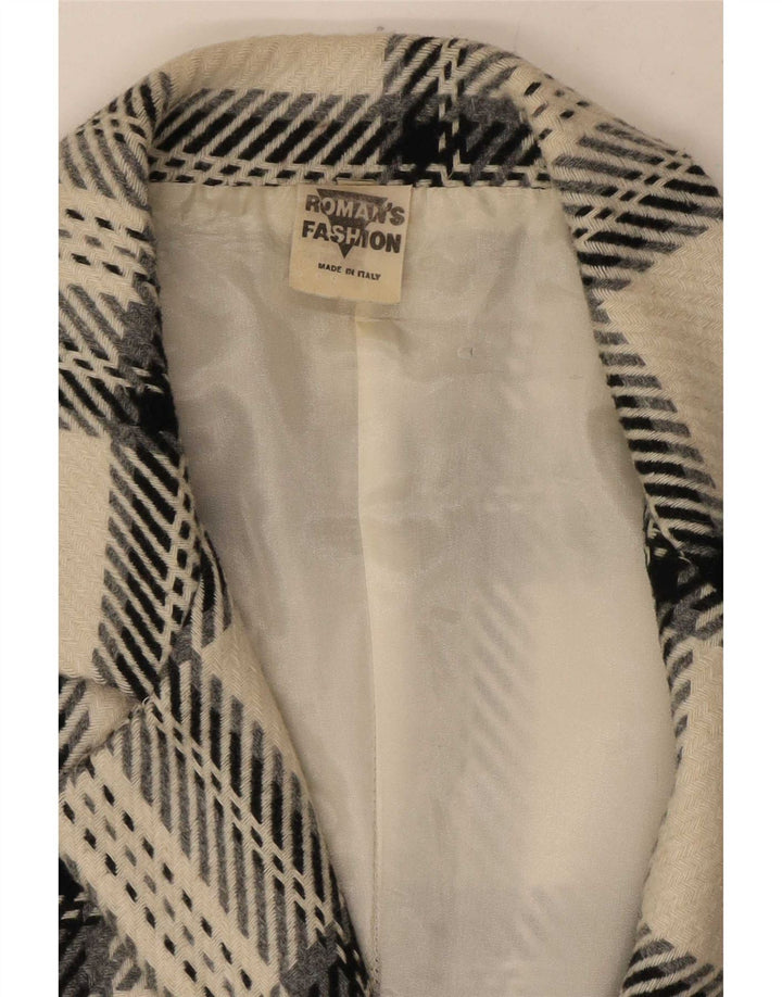 Vintage mujer 2 botones Blazer chaqueta Reino Unido 12 medio de lana a cuadros blanco