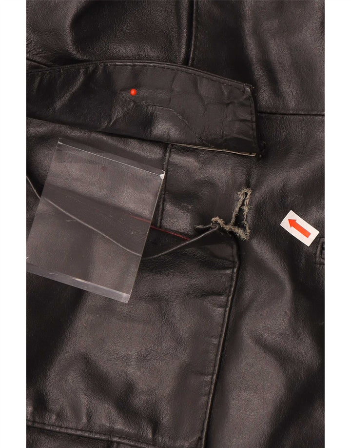Vintage mujer cuero abrigo Reino Unido 14 grande negro