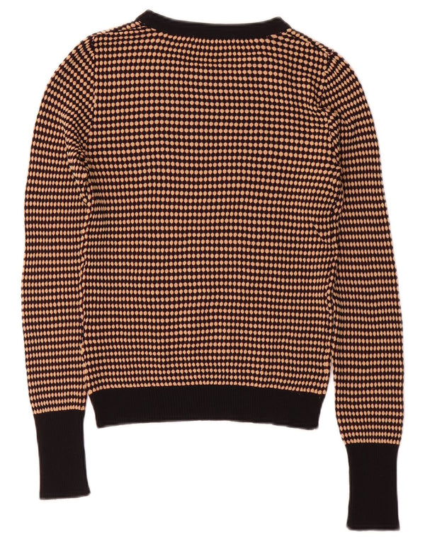 Zara Mujer Crop Crew Neck Jumper Sweater UK 12 Medium Brown Rayas