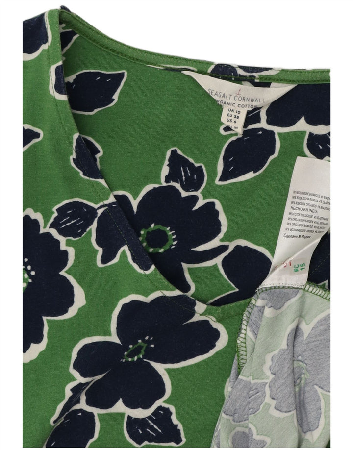 SEASALT CORNWALL Vestido acampanado para mujer UK 10 Pequeño algodón floral verde
