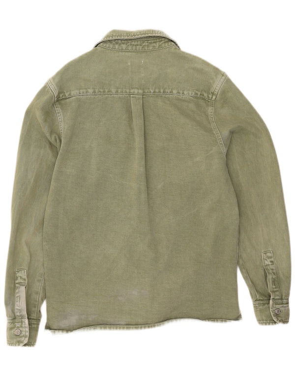 ZARA Hombre Camisa Denim Relaxed Fit Algodón Verde Medio