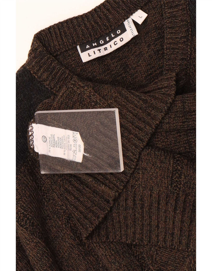 Angelo Litrico Jersey con Cuello en V para Hombre, Grande, acrílico marrón