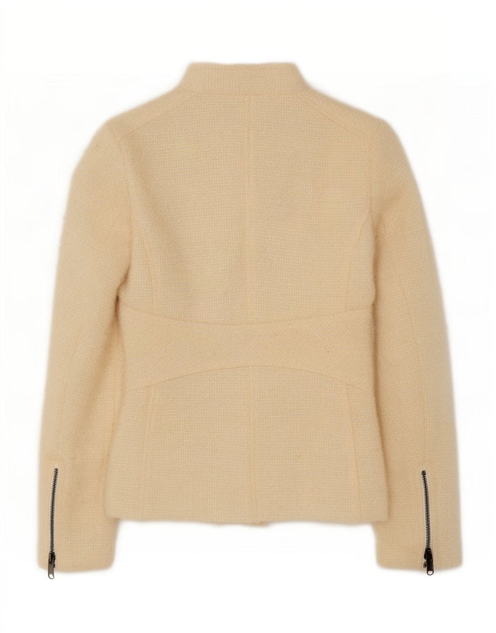 Zara Mujer Chaqueta Blazer Con Cremallera Completa EU 40 Mediana Lana Blanca