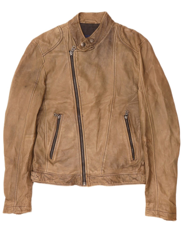 Gas Chaqueta motera de cuero para hombre UK 36 Small Cuero marrón