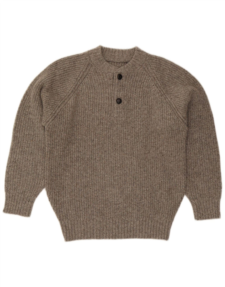 Vintage hombres cuello redondo jersey suéter gris medio
