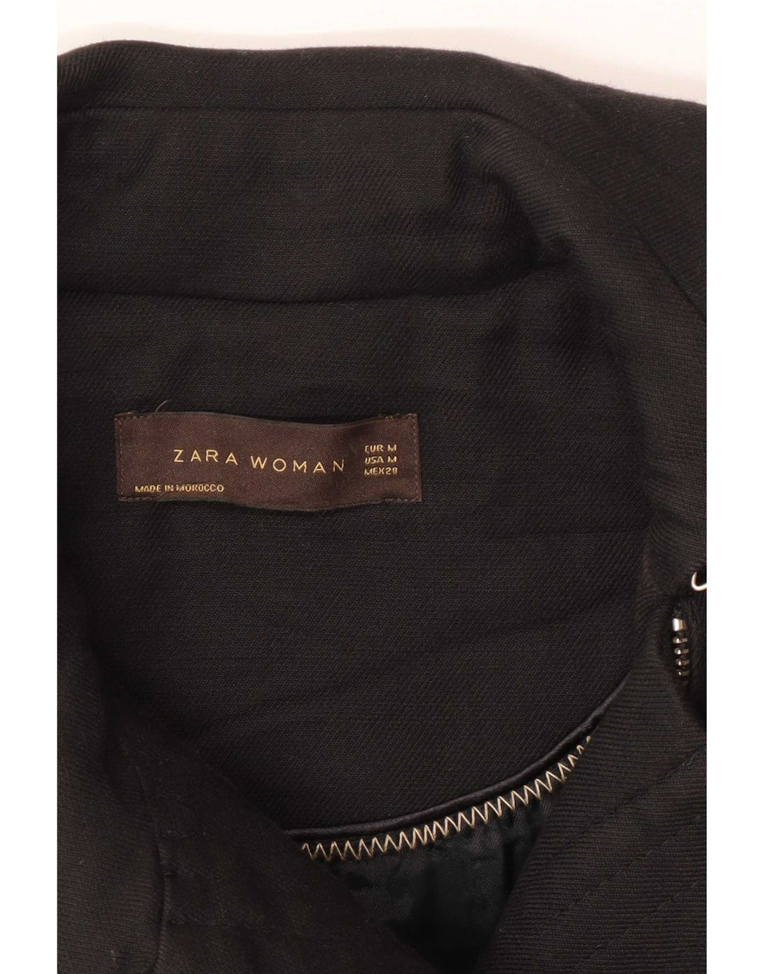 Zara Mujer Abrigo UK 12 Mediano Negro Algodón
