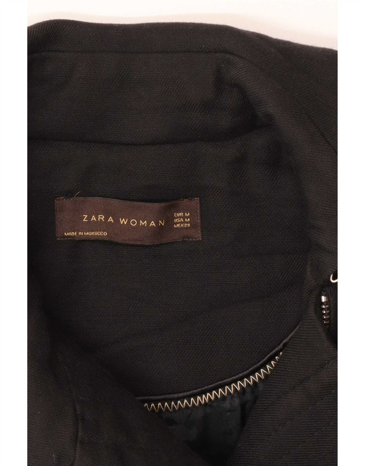 Zara Mujer Abrigo UK 12 Mediano Negro Algodón