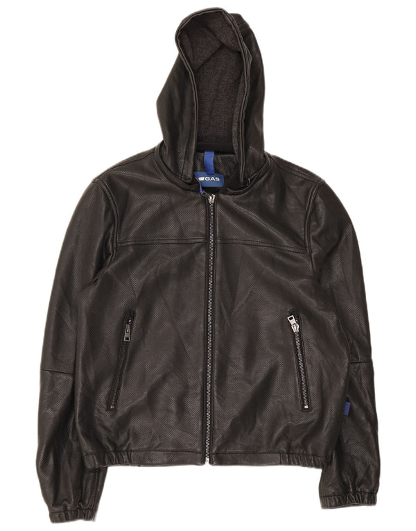 Chaqueta bomber con capucha de cuero para hombre Gas UK 36 Small Black