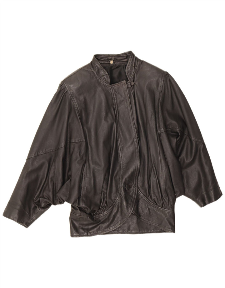 Vintage mujer chaqueta de cuero de gran tamaño Reino Unido 10 cuero negro pequeño
