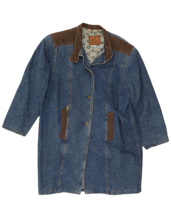 Vintage mujeres occidental oversized denim abrigo US 3 XS azul colorblock algodón