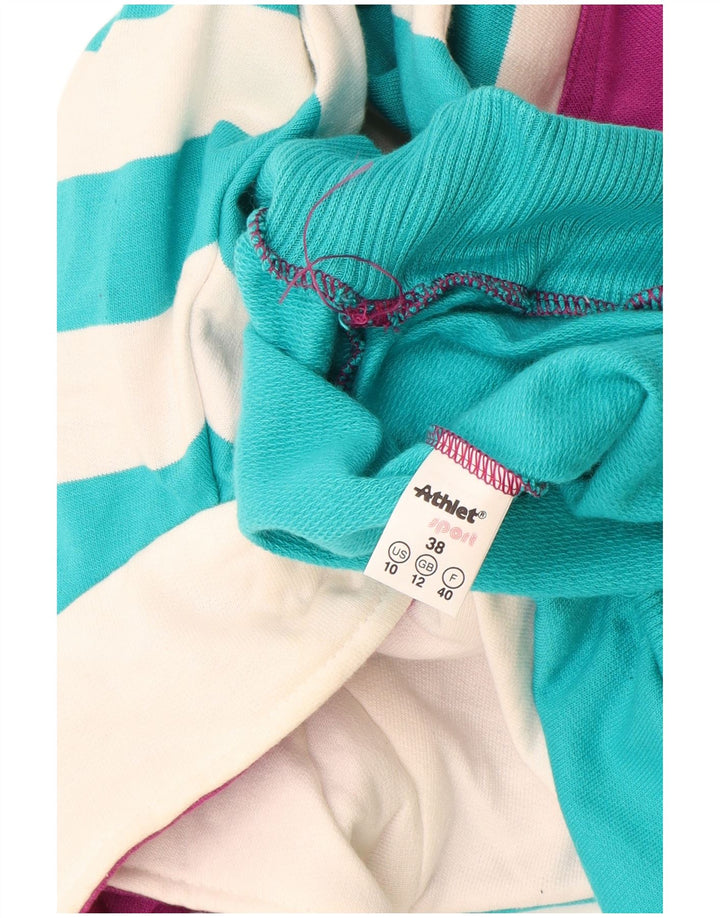 Vintage mujer sudadera gráfica jumper Reino Unido 12 bloque de color azul medio