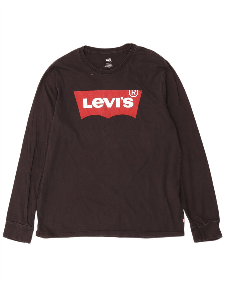 Levi's Top gráfico de ajuste estándar para hombre, manga larga, algodón negro grande