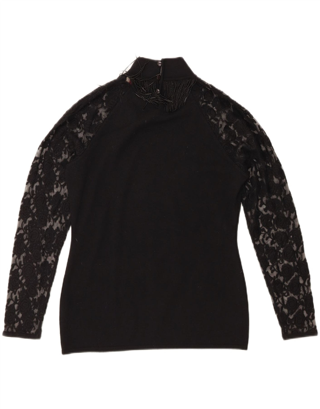 Roccobarocco Top para mujer de manga larga UK 44 Lana merino negra mediana