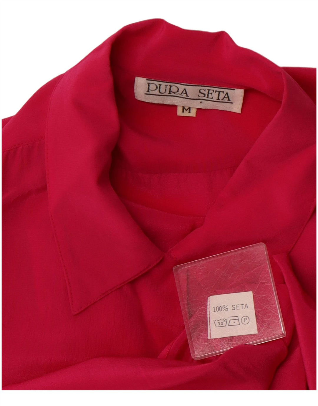 VINTAGE Blusa camisa mujer Reino Unido 14 Seda rosa mediana