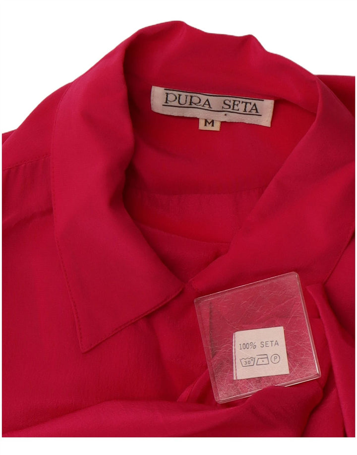 VINTAGE Blusa camisa mujer Reino Unido 14 Seda rosa mediana