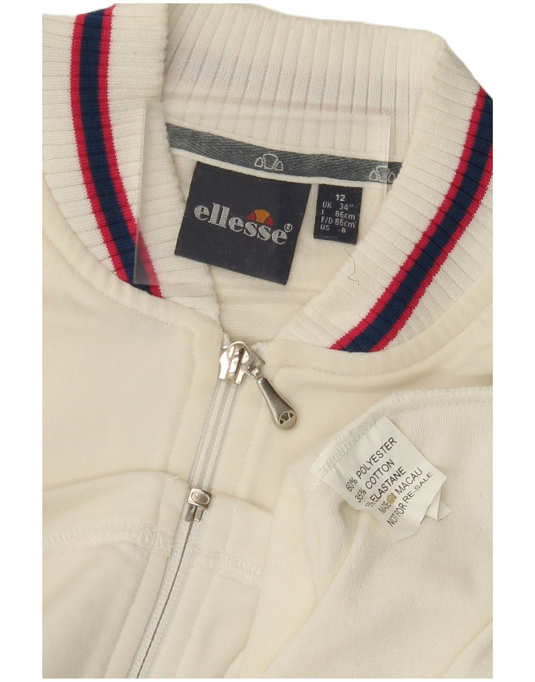 ELLESSE Chaqueta corta de chándal para mujer UK 12 Mediana Off White Poliéster