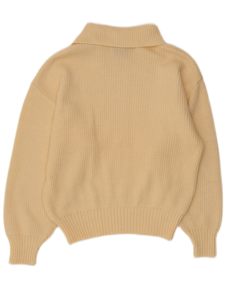 Vintage mujer chal cuello jersey suéter IT 42 acrílico amarillo medio