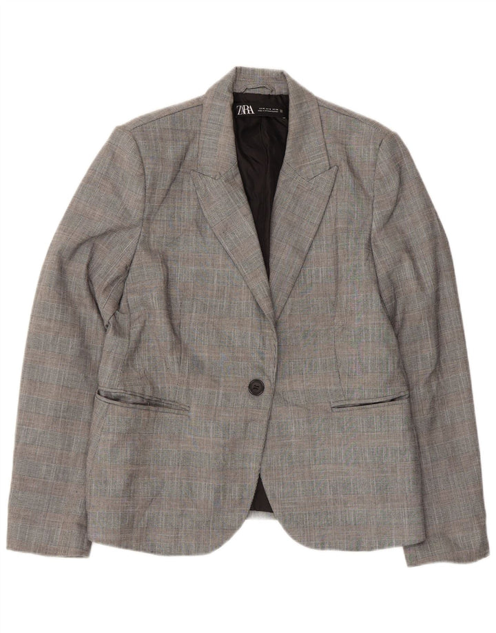Zara Mujer Chaqueta Blazer De 1 Botón EU 42 Poliéster A Cuadros Gris Grande