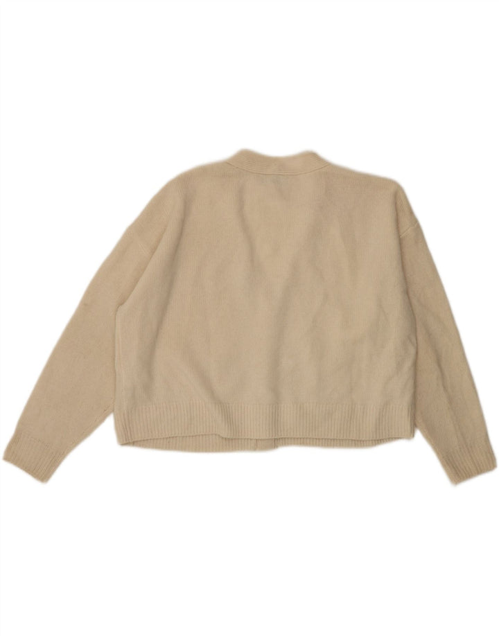 Zara Mujer Crop Suéter Cárdigan Extragrande UK 10 Small Off White Wool