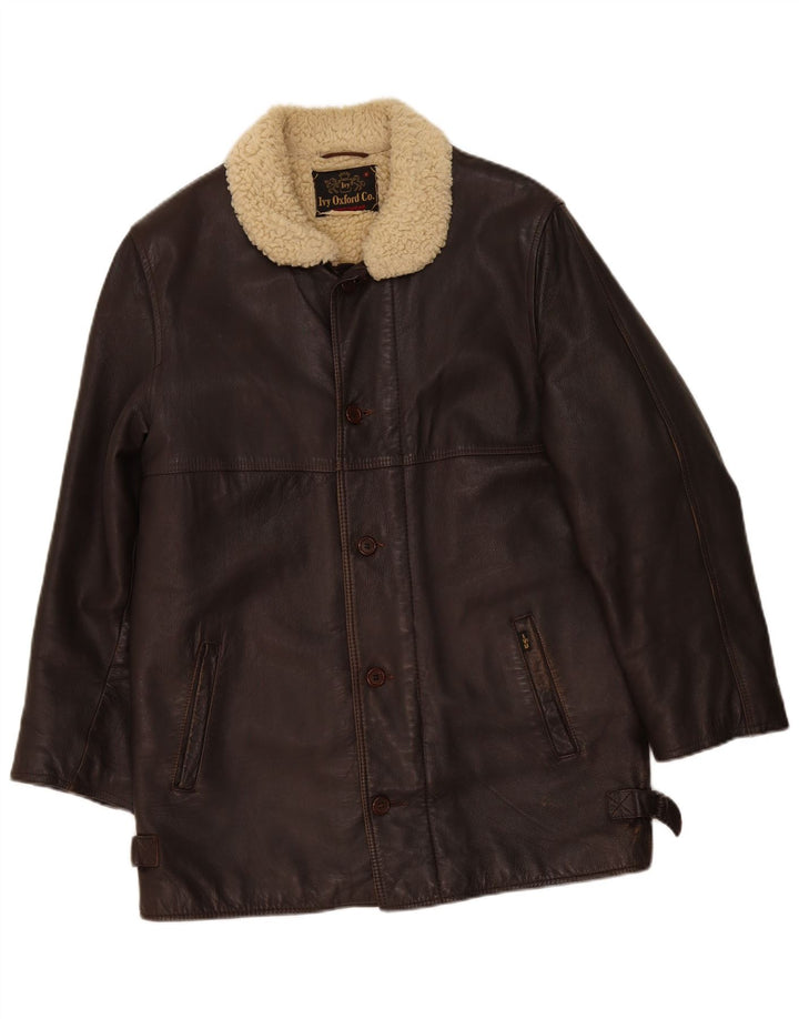 Ivy Oxford Chaqueta de cuero para hombre UK 36 Small Brown