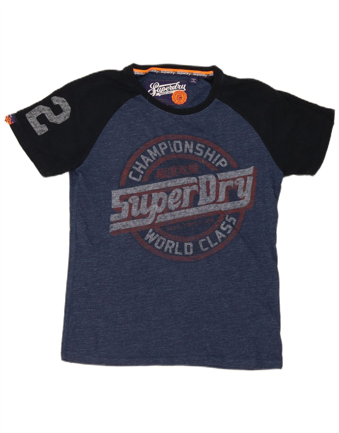 Superdry Hombre Camiseta Gráfica Top Algodón Colorblock Azul Medio