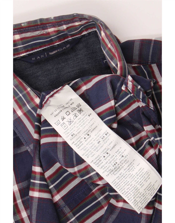 Camisa Gas Hombre Grande Azul Marino Cuadros Algodón
