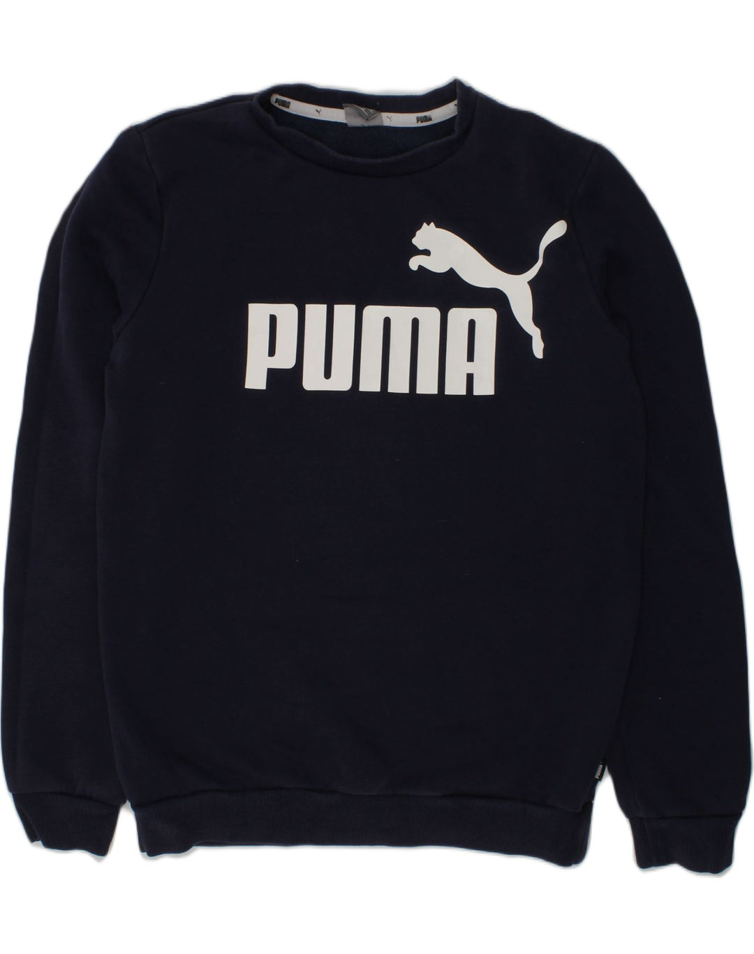 PUMA Boys Graphic Sweatshirt Jumper 13-14 Years Navy Blue Cotton | Vintage Puma | Thrift | Second-Hand Puma | Used Clothing | Messina Hembry 
