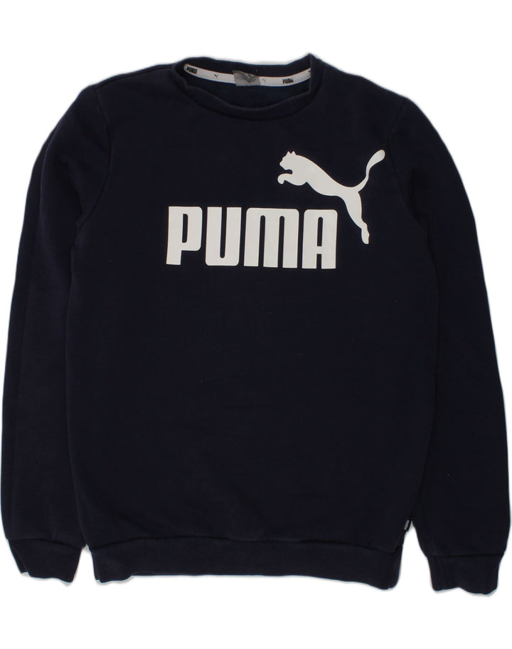 PUMA Boys Graphic Sweatshirt Jumper 13-14 Years Navy Blue Cotton | Vintage Puma | Thrift | Second-Hand Puma | Used Clothing | Messina Hembry 