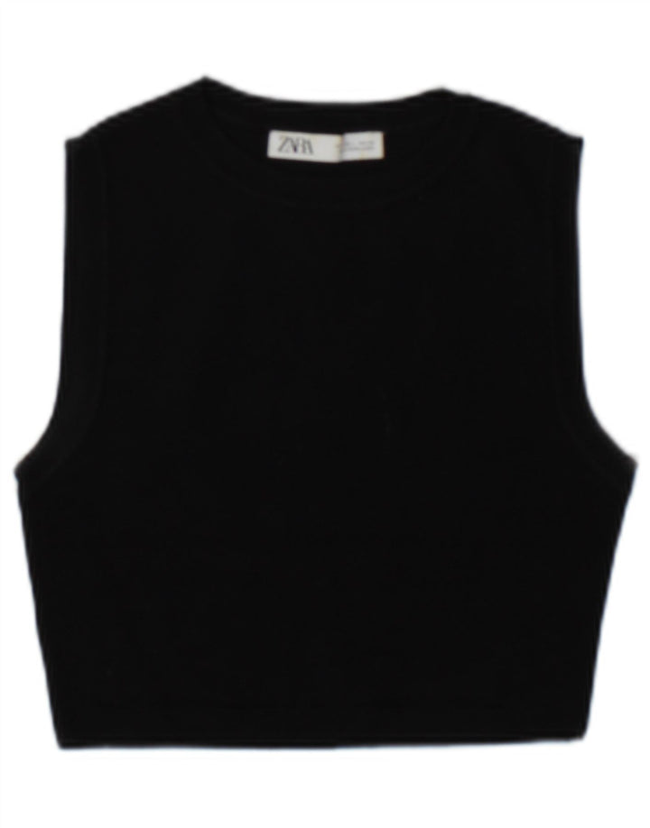 Zara Mujer Crop Vest Top UK 44 Large Viscosa Negra
