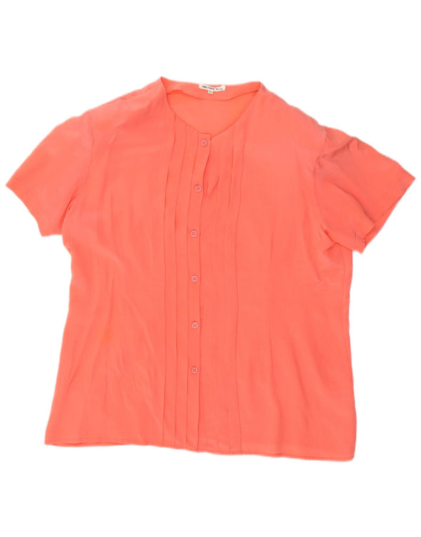 Vintage mujer camisa de manga corta blusa Reino Unido 16 seda rosa grande