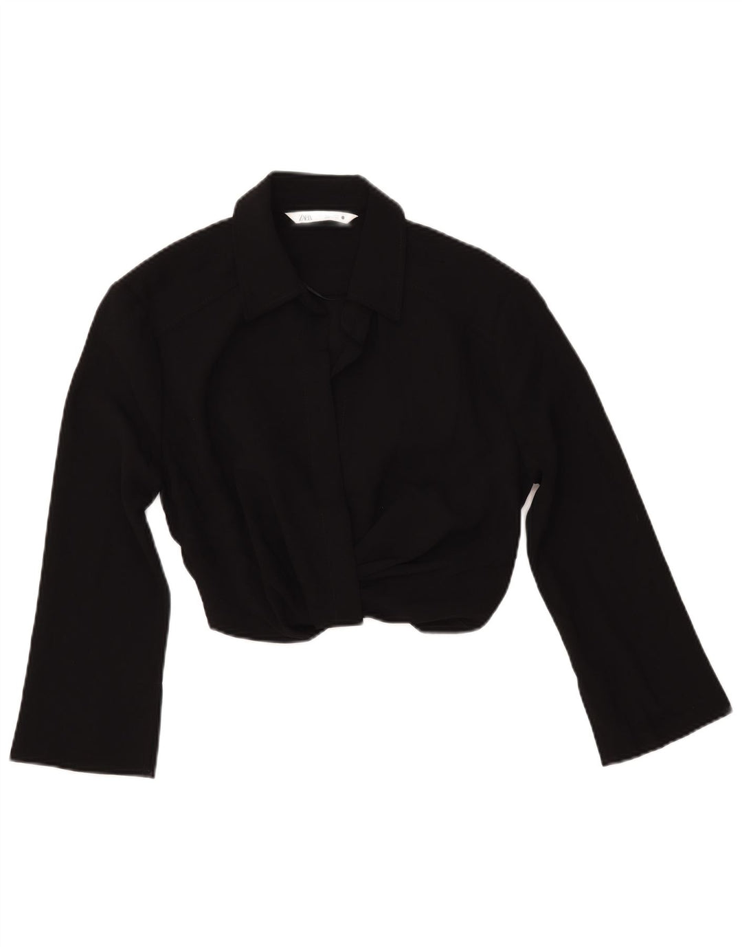 ZARA Blusa corta de manga 3/4 para mujer UK 40 Small Poliéster negro