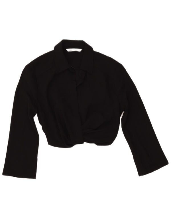 ZARA Blusa corta de manga 3/4 para mujer UK 40 Small Poliéster negro