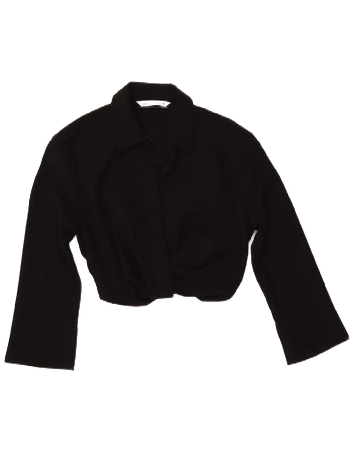 ZARA Blusa corta de manga 3/4 para mujer UK 40 Small Poliéster negro