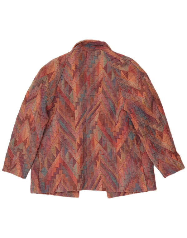 Vintage mujer abierta blazer chaqueta Reino Unido 12 medio multicolor geométrico