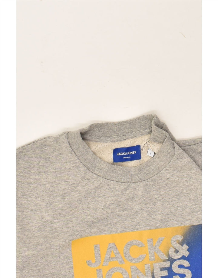 JACK & JONES Mens Graphic Sweatshirt Jumper Large Grey Cotton | Vintage Jack & Jones | Thrift | Second-Hand Jack & Jones | Used Clothing | Messina Hembry 