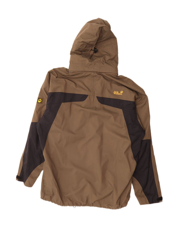 Jack Wolfskin Chaqueta impermeable con capucha para hombre UK 48 2XL Marrón Colorblock Poliamida