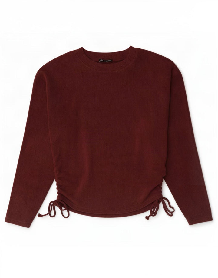 Zara Mujer Top Manga Larga UK 44 Medio Burdeos Poliéster